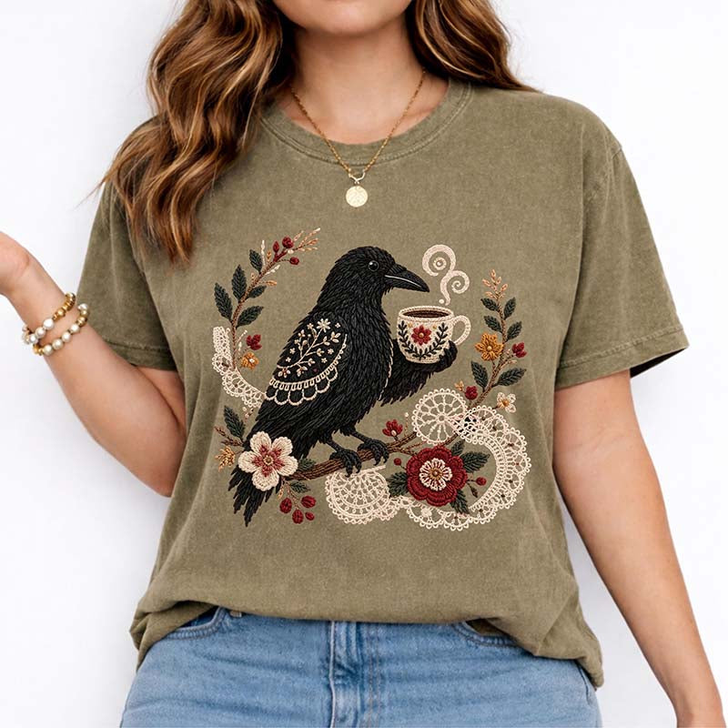 Boho Bird Crow Coffee Lover T-Shirt