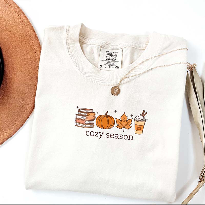 Cozy Season Books Lover Fall Pumpkin T-Shirt