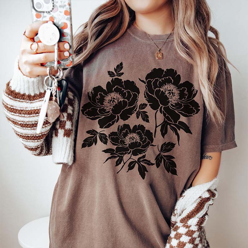 Vintage Linocut Peony T-Shirt
