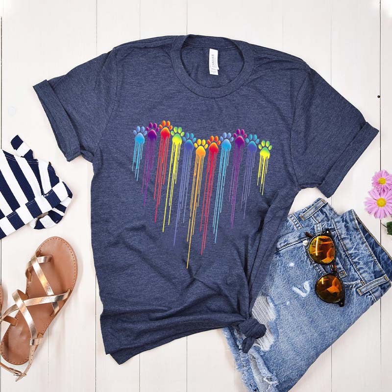 Colorful Dog Paw Heart T-Shirt