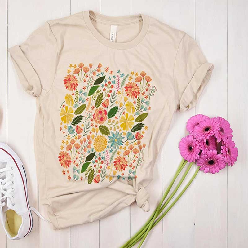 Wild Flowers Pink Ladies T-Shirt
