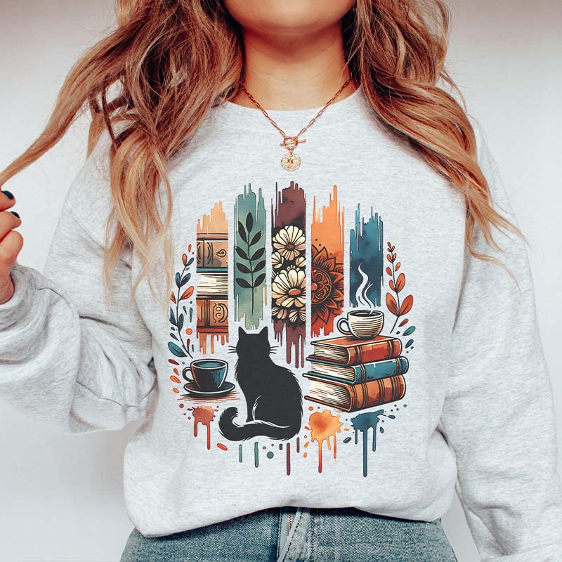 Cat Book Reading Gift Sweatshirt