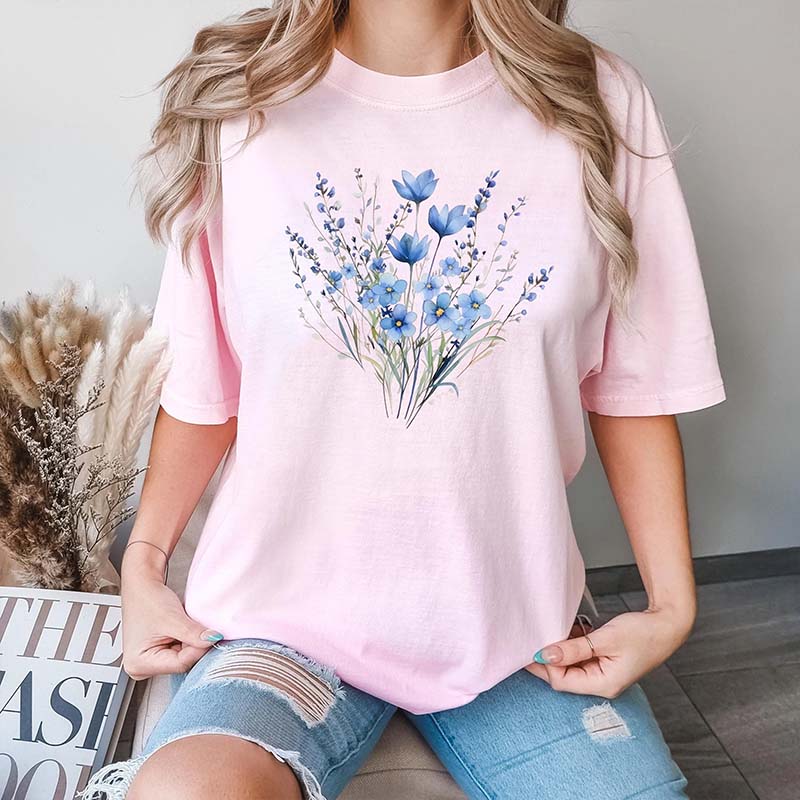 Retro Blue Flower Bouquet T-Shirt