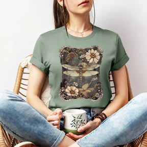 Boho Womens Dragonfly Floral T-Shirt