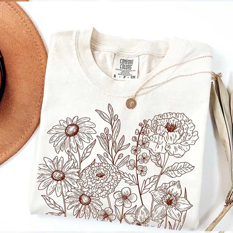 Boho Vintage Pressed Flowers Botanical T-Shirt