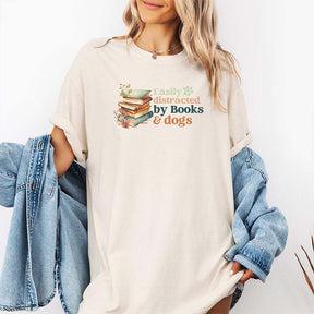 Easily Distracted by Books and Dogs T-Shirt