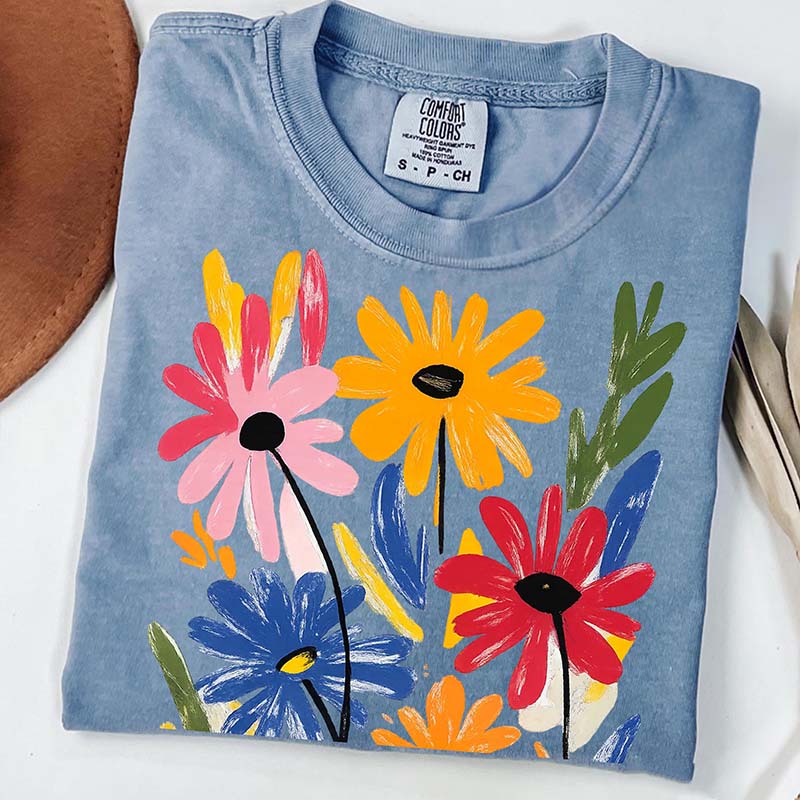 Colorful Floral Spring Hand Painted Flower T-Shirt