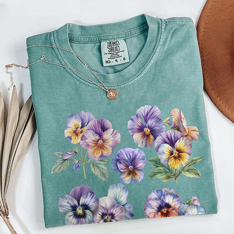 Vintage Pansies Flower Bouquet T-Shirt
