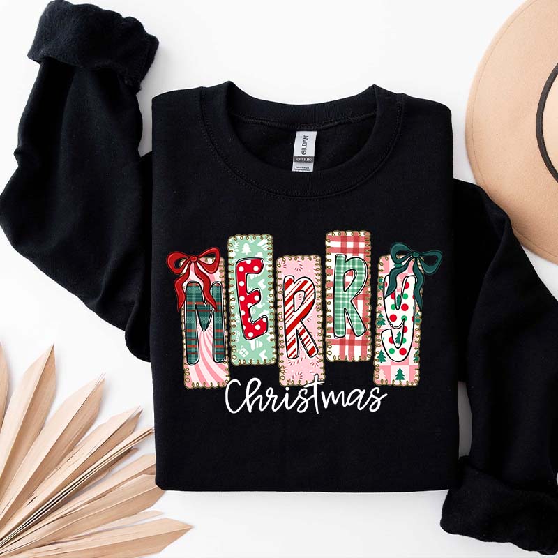 Coquette Merry Christmas Preppy Bow Retro Sweatshirt
