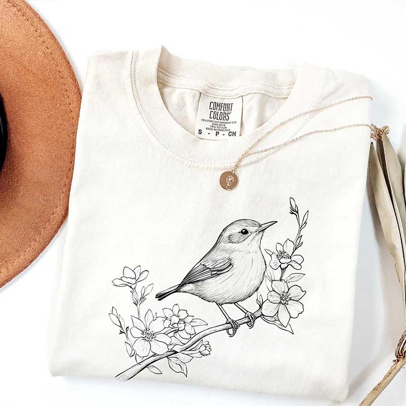 Botanical Bird Graphic T-Shirt