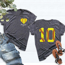 Custom Number And Name Softball Heart T-Shirt