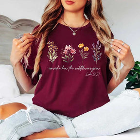 Faith Consider How The Wildflowers Grow Outfit T-Shirt