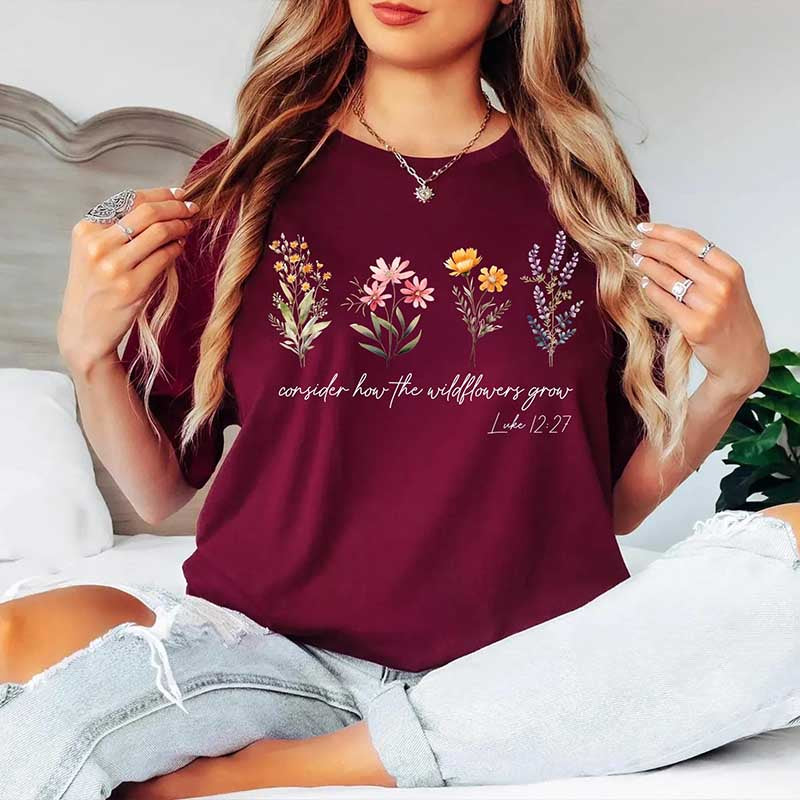 Faith Consider How The Wildflowers Grow Outfit T-Shirt