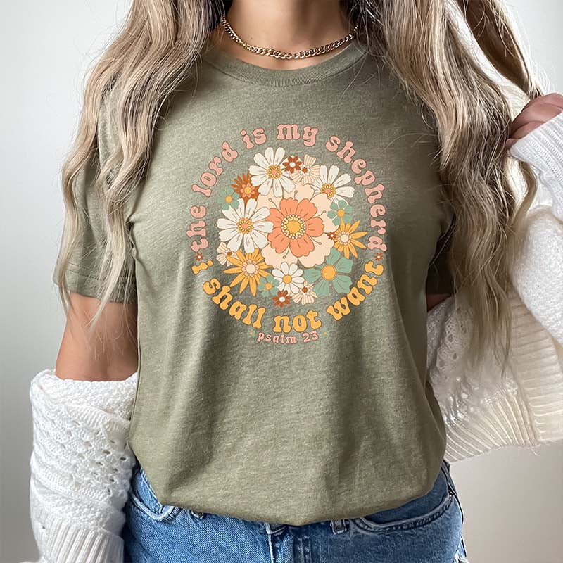 Boho Retro Floral Psalm 23 Faith T-Shirt