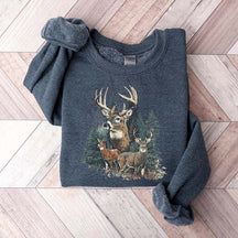 90's Retro Fall Buck And Doe Deer Sweatshirt