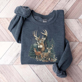 90's Retro Fall Buck And Doe Deer Sweatshirt