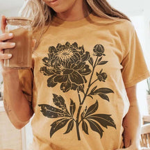 Vintage Linocut Flower Peonies T-Shirt