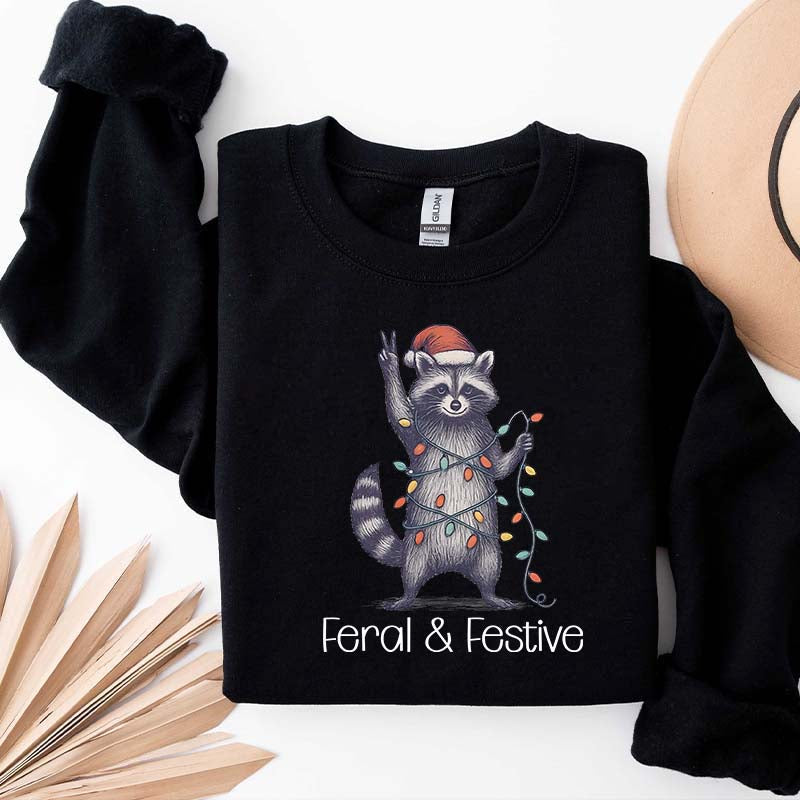 Feral and Festive Raccoon Christmas Sweatshirt