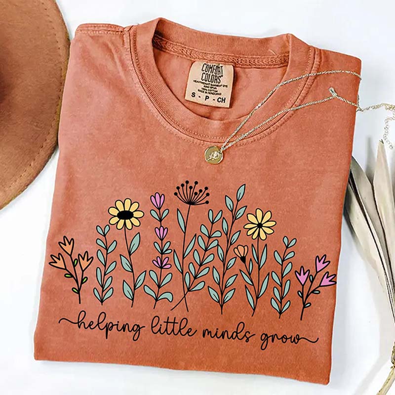 Helping Little Minds Grow Teacher Flower T-Shirt