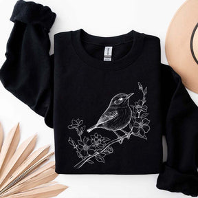 Cute Botanical Bird Graphic Sweatshirt