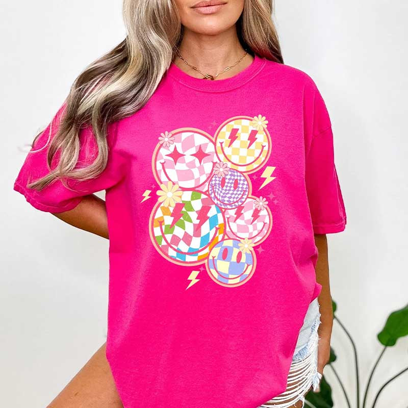 Trendy Checkered Smiley Face T-Shirt
