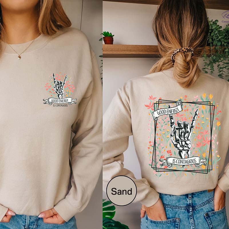 Good Energy Motivational Skull Wildflowers Sweatshirt