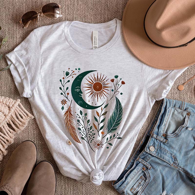 Bohemian Moon Celestial Sun and Moon T-Shirt