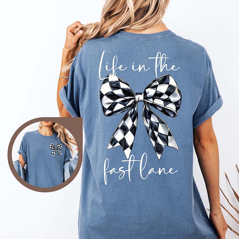 Race Day Checkered Flag Bow T-Shirt