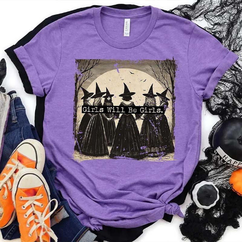 Vintage Girls Will Be Girls Witch Halloween T-Shirt