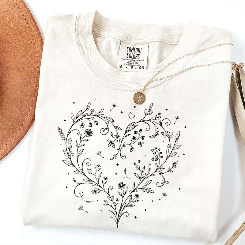 Botanical Dandelion Heart Wildflower T-Shirt