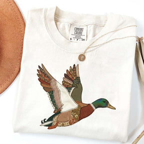 Faux Patchwork Mallard Duck Hunting Printed T-Shirt