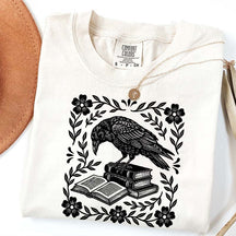 Retro Bookish Raven Linocut T-Shirt