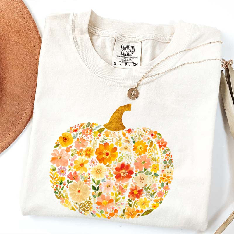 Flowers Pumpkin Comfort Colors T-Shirt