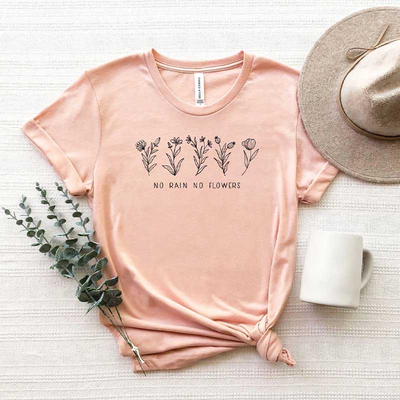 No Rain No Flowers Spring Botanical T-Shirt