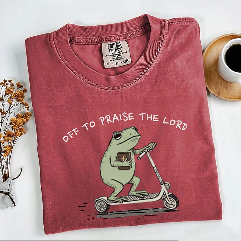 Funny Frog Off To Praise The Lord T-Shirt