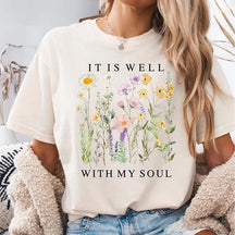 Comfort Colors It is Well Within My Soul Floral Religious Women T-Shirt