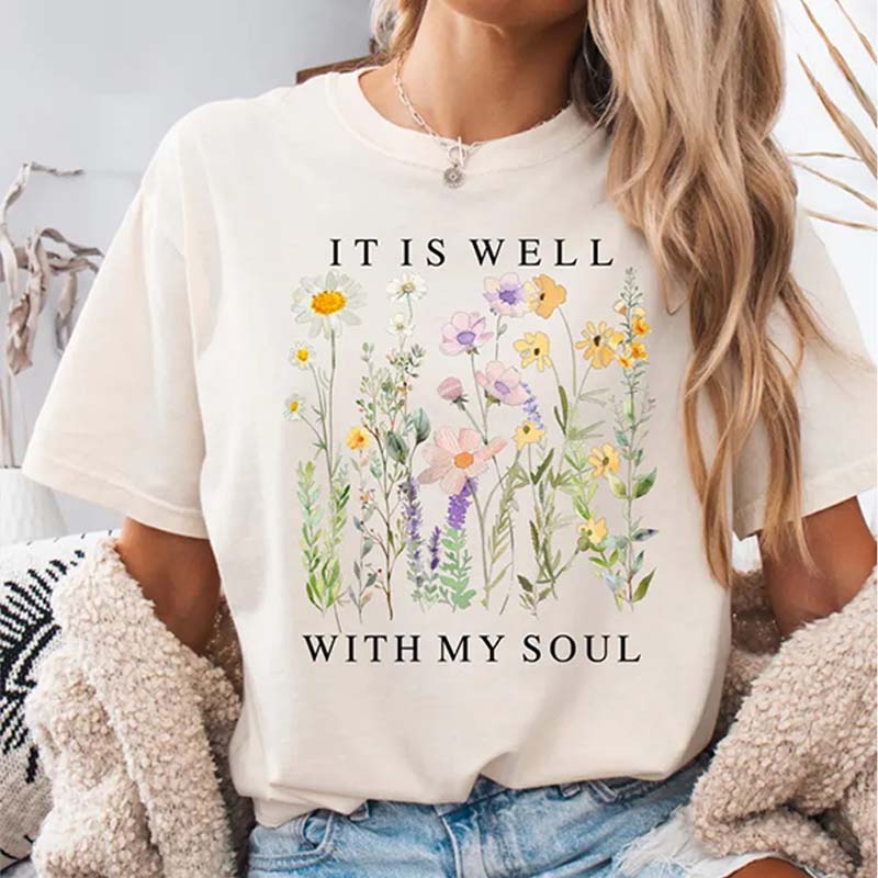 Comfort Colors It is Well Within My Soul Floral Religious Women T-Shirt