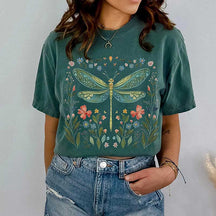 Dragonfly Watercolor Floral Graphic T-Shirt