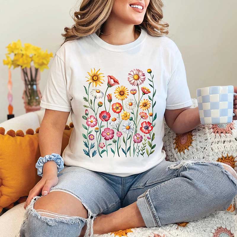 Summer Flower Print Nature Floral T-Shirt