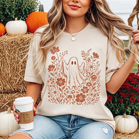 Comfort Colors Floral Ghost Halloween Cute T-Shirt