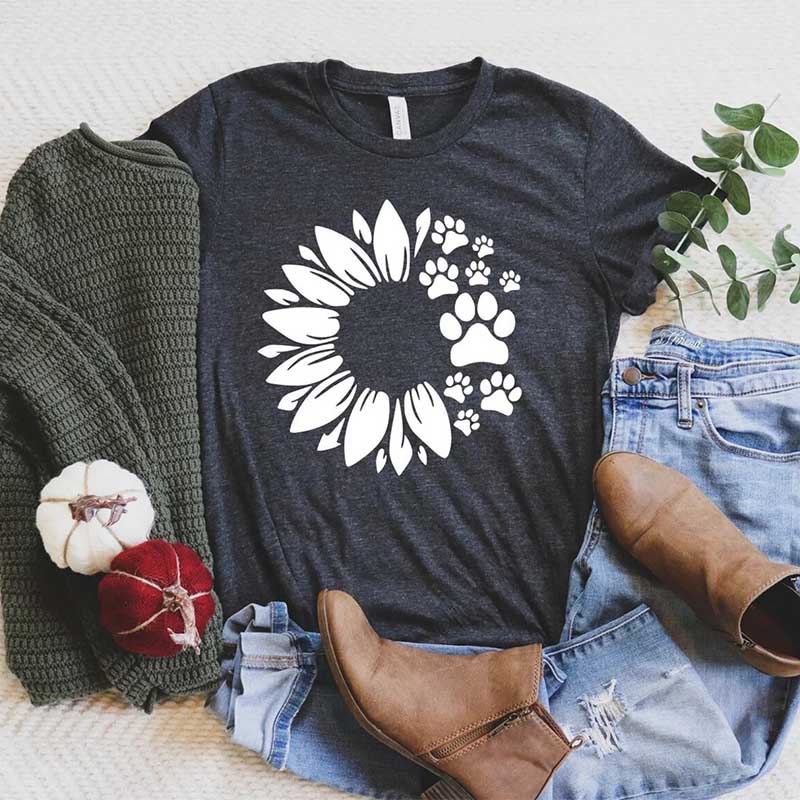 Sunflower Dog Paw Animal Lover T-Shirt