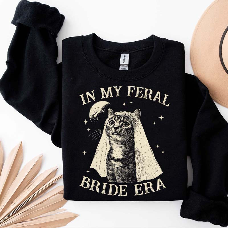 Retro Comfort Bride Wedding Cat Lover Sweatshirt