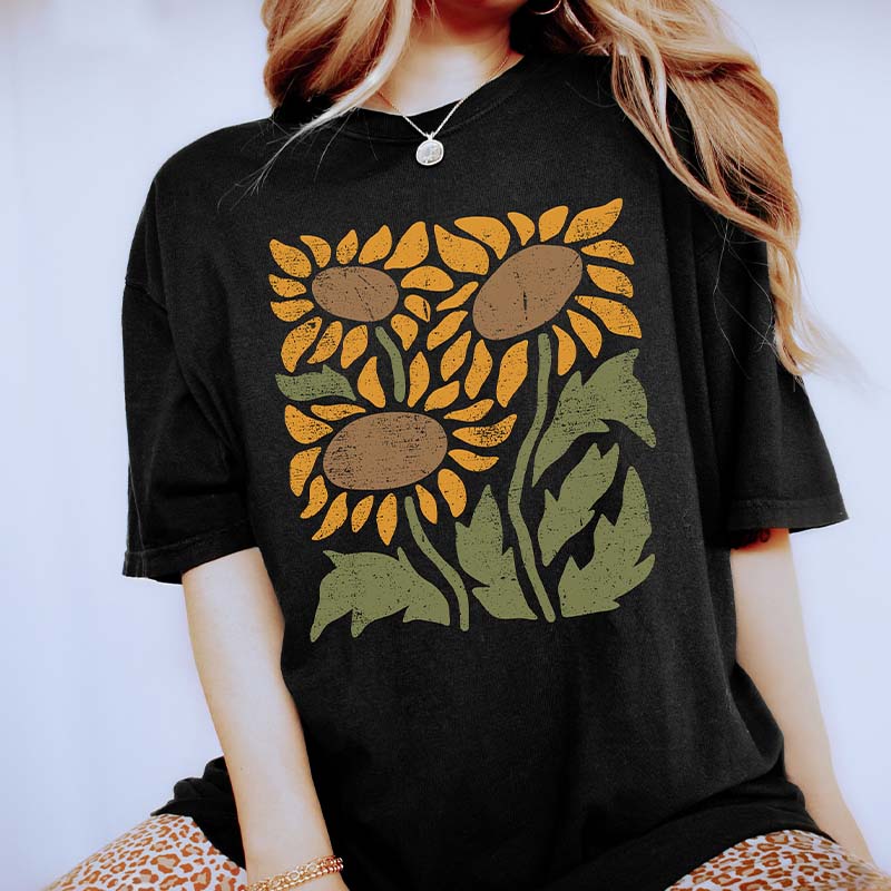 Retro Sunflower Boho Botanical T-Shirt