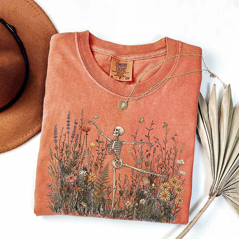 Skeleton Dancing Arabesque Wildflower Botanical Floral T-Shirt