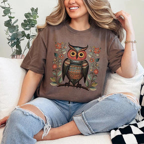 Boho Owl Comfort Colors Flower T-Shirt