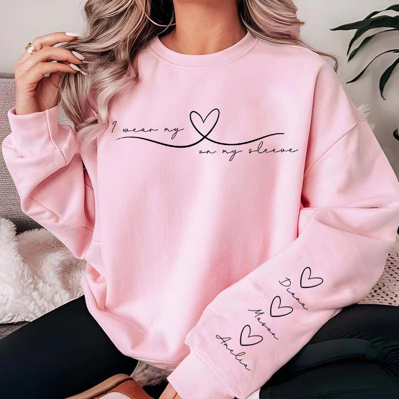 Personalized Mom Heart On My Sleeve Sweatshirt