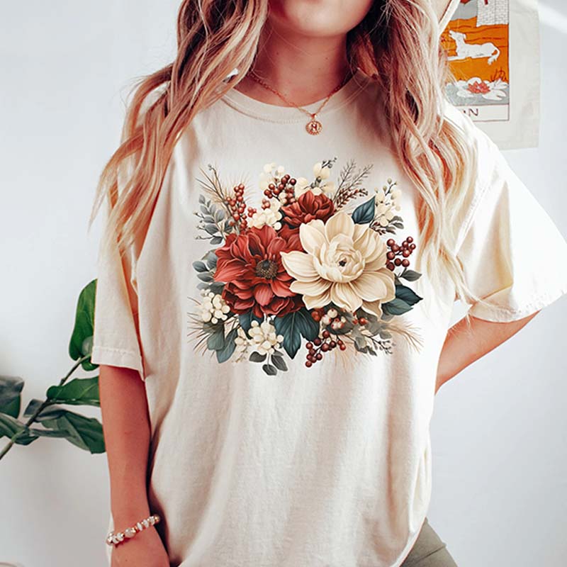 Christmas Flowers Comfort Colors T-Shirt