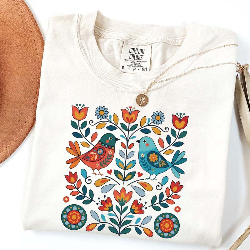 Cute Scandinavian Folk Art Bird T-Shirt