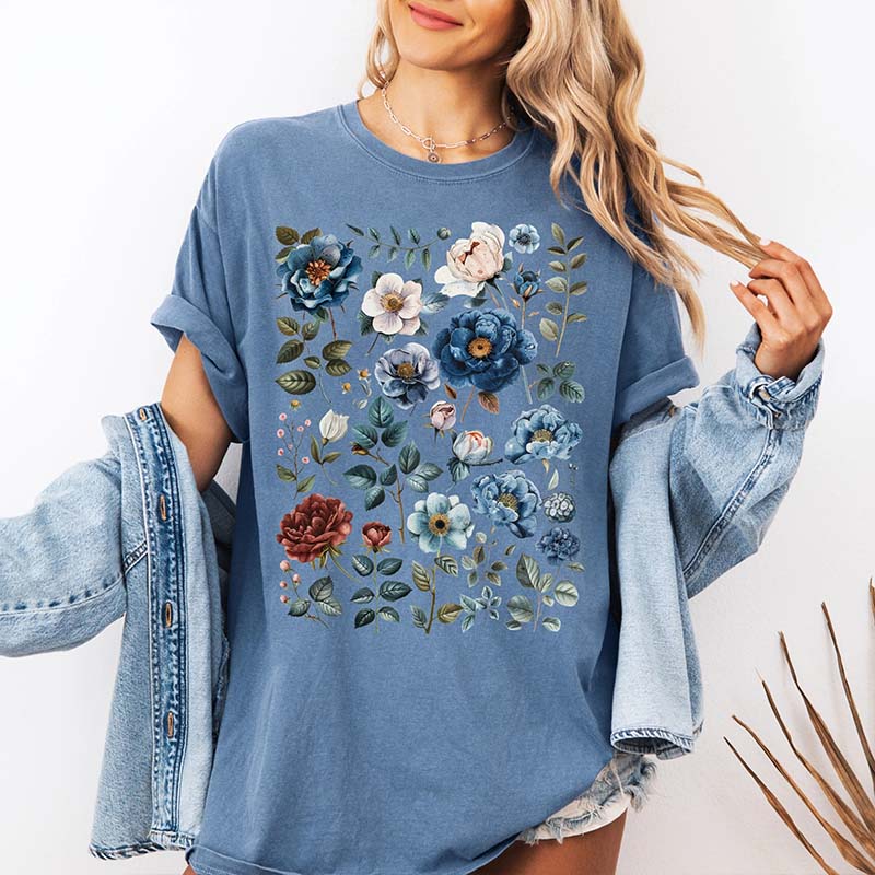 Boho Blue Wildflowers Cottagecore T-Shirt