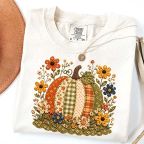 Faux Patchwork Floral Pumpkin T-Shirt